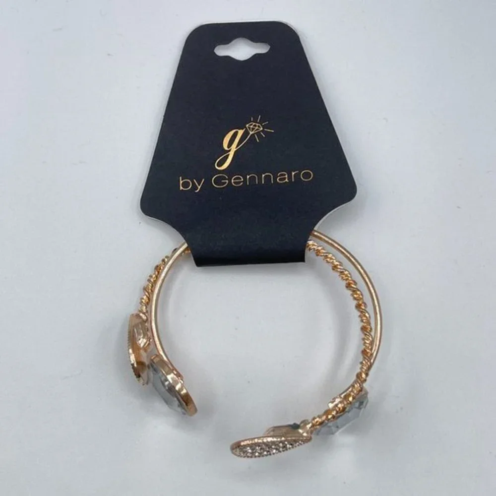 G by Gennaro Gold Tone Diamond Open Cuff Bangle Bracelets